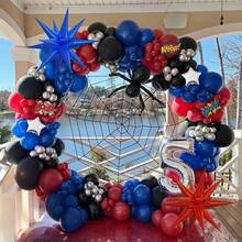 112/202pcs Spider Theme Balloon Arch Kit - Black Red Blue Silver Comic Style Decorations With Foil Star Balloons, Ribbon Balloon Chain Glue Dot Accessories | Birthday Party Backdrop, Babyshower Photo Booth Props, Men's Celebration Centerpiece Urban Power Style Decorations Easy To Arrange Birthday Decorations - Multicolor - View 2