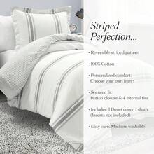 Farmhouse Stripe Reversible Cotton Duvet Cover Set, 2 Piece Set, Twin XL, Navy - Twin Bedding Set - Dorm Decor - Striped Duvet Cover For Kids Or Teens - Farmhouse Bedroom Decor - Dark Gray - 查看 10
