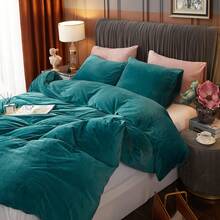 DIvellow Velvet Duvet Cover Queen Set Sage Green Comforter Cover 3Pcs Ultra Soft Cover Breathable Solid Luxury Flannel Velour Duvet Cover Zipper Closure Corner Tie - Peacock Blue - 查看 3