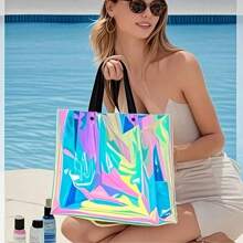 1PC/2PCS Holographic Tote Bags – Vibrant Transparent Beach & Travel Handbags | Plastic Design | Ideal For Swimming, Sports & Daily Use | Beach Accessories, Beach Essentials, Pool Float