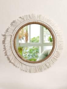 1pc Handwoven Boho Wall Mirror, Macrame Hanging Wall Mirror, Wall Decor, Boho Wall Decor, Design From Artisans, Premium Quality Wall Decor, Boho Acrylic Mirror For Room Decor, Living Room, Nursery Bedroom Decor Home Decor