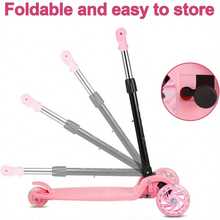 Foldable Scooter, 3 Wheel Kick Scooter With Wheels, Adjustable Handle Height Light Up Scooter - Pink - View 1