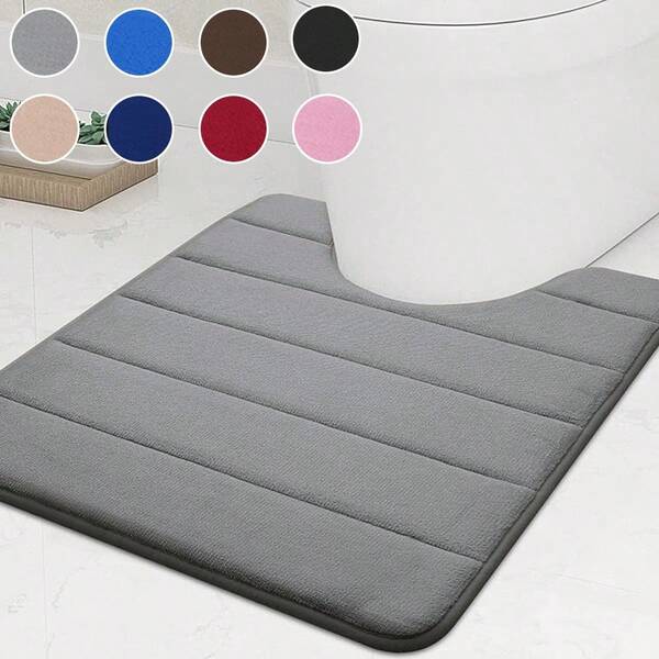 1pc Bathroom Memory Foam Square Bath Mat With U-Shape Toilet Rug, Extra Absorbent, Non-Slip, Quick Dry, Machine Washable, Thick & Fade Resistant, Soft & Comfortable Carpet For Bathroom, Bedroom, Room Decor Bathroom Kitchen Decor Kitchen Rug