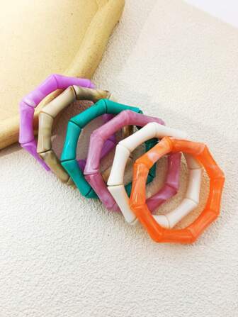 1pc Women's Fashion Pearlescent Bohemian Beach Resort Casual Wear Elastic Beaded Bamboo Knot Resin Bracelet