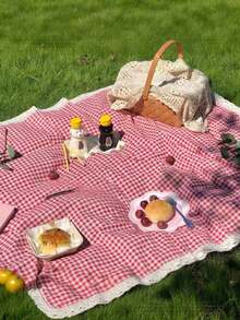 1 pieza Mantilla para picnic al aire libre, manta impermeable para acampar, tela portátil para picnic - Rojo - Ver 1