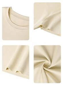 200g Pure Cotton T-Shirt 2025 Summer Ladies New Short Sleeve Pure Cotton Holiday Pattern Short Sleeve Round Neck Couple Wear Small Shirt Tops - 杏色 - 查看 5