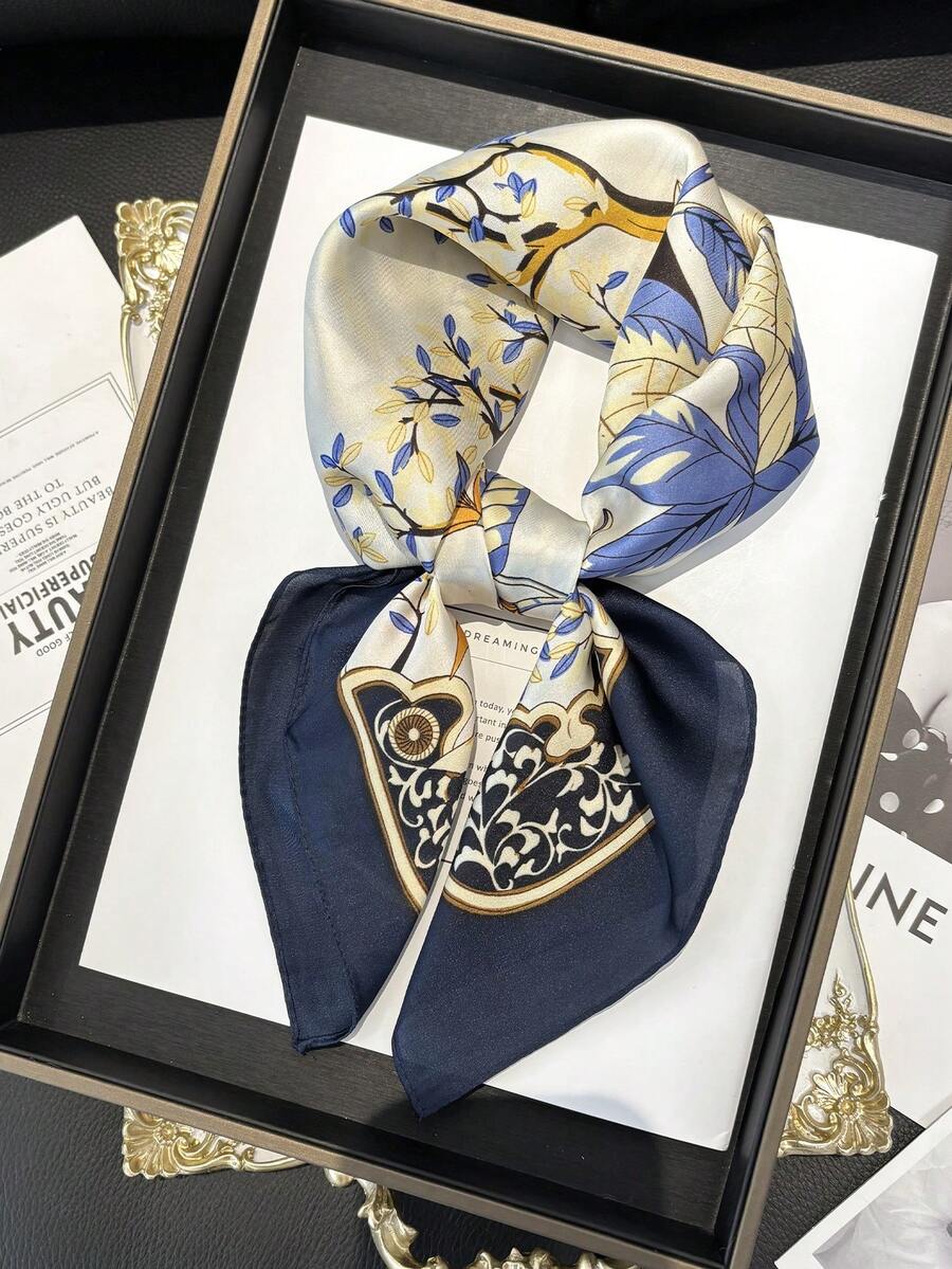 1pc Silk-Like Printed Neckerchief, Versatile Bandana, Essential For Spring And Summer - Multicolor - View 1