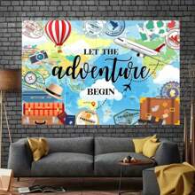 2DAdventure Awaits Backdrop Let The Adventure Begin World Map Photography Background Travel Theme Party Banner Decoration Supplies,