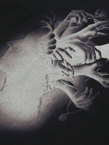 男士夏季手形图案黑色 T 恤 - 黑色 - 查看 5