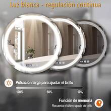Espejo de baño LED, espejo de baño iluminado de 45x65 cm, control táctil y 3 modos de luz, reloj digital y termómetro, espejo de baño antiempañante ajustable, espejo LED de vidrio templado, fácil instalación - Redondo - Ver 7