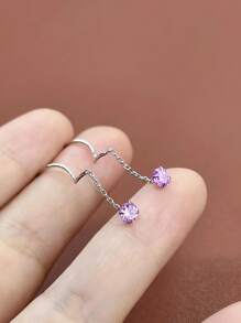 1 par de brincos de borla em prata esterlina S925, brincos femininos simples e elegantes com zircônia cúbica ondulada para uso diário, presente luxuoso
