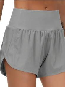 Women's High Waist Yoga Shorts - Contrasting Color Edge Design, High Elasticity Breathable Fabric, Machine Washable Four Seasons Fitness Shorts, Suitable For Running And Fitness, Sports Style, Full Coverage - 灰色 - 查看 3