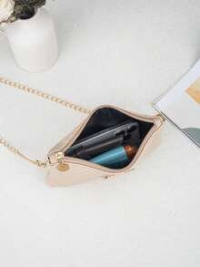 女士时尚菱形编织金属亮片链条单肩斜跨包 - 杏色 - 查看 5