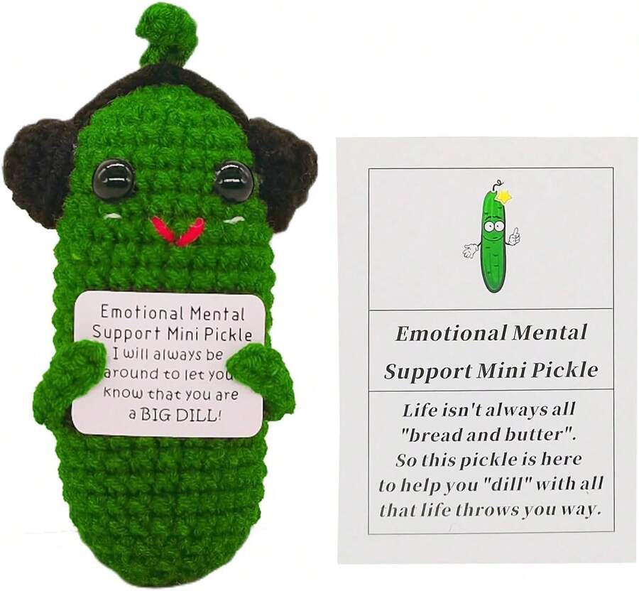 Mini Cute Funny Positive Life Potato Tomato Eggplant Onion Cute Animals Creative Knitted Holding Card Crochet Birthday Christmas Girls Gifts Party Decor - 黑色 - 查看 1