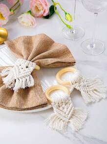 1-120 piezas Anillos de servilleta de cuerda de madera hechos a mano, Portaanillos de servilleta de madera rústica para decoración de mesa de comedor, Anillos de servilleta de estilo bohemio y de granja