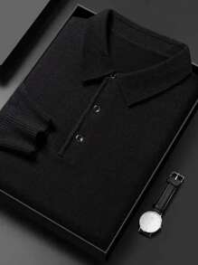 Men's Long Sleeve Polo Collar Knitwear, Versatile For Daily Wear