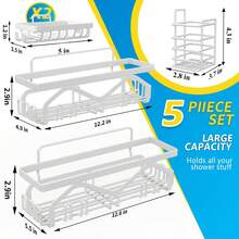 5 Pcs-Shower Caddy, Bathroom Shower Organizers, Black Shower Shelves For Inside Shower, Stainless Steel Wall Rack Baskets Adhesives Mounted Baskets, Bins & Containers Back To School - White - View 2