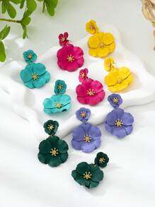 1 par de pendientes de metal de múltiples capas asimétricos con flores, regalo para citas