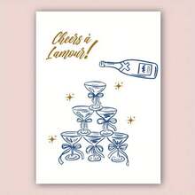 Cartão de casamento com champanhe francês - "Cheers To Love", saudação romântica de celebração com taças de vinho tinto e design de estrelas, perfeito para casamentos, aniversários e ocasiões especiais, papelaria festiva | Tema champanhe | Construção em papel