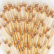 200/100/50/25/10pcs Golden Pearl Bamboo Skewers, 4.7inch Wooden Fruit Picks For Party, Birthday, Wedding, Club, Fruit, Cupcake, Hamburger, Bbq, Table Decoration And Dessert Accents