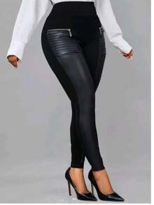 shakira Liso Sexy Poliéster Plieguess LEGGINS Diario Toda temporada - Negro - Ver 1