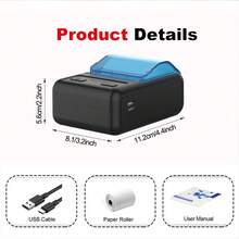 Meihengtong 58mm Receipt Printer Wireless Thermal Portable Wireless POS Printer For Small Business 58mm Mini Mobile Ticket Printer For Android & Windows - 藍黑色 - 查看 9