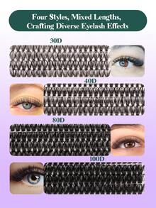 320PCS D Curl Lashes 30D40D80D100D Different Styles Fluffy Lash Clusters Natural DIY Lash Clusters Set Eyelashes False Eyelash Extensions Cluster Lashes Kit With Bond And Seal Lash Remover Tweezer Wispy Voluminous Curlslash Clusters Kit,Lashes,Eyelashes,Fake Lashes