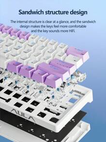 AULA F3361 Mini Keyboard, 61-Key Layout, Wired Connection, Cool Backlight Effect, True Mechanical Axis, Ergonomics, Plug And Play, Suitable For Office Computers And Notebooks, Highly Attractive Color Matching Keyboard For Girls