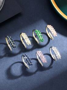 1pc Fantasy Leaf Cubic Zirconia Women Wedding Rings 6 Colors Choice CZ Openable Engagement Ring For For Banquet, Prom, Party Jewelry Gift