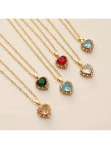 1pc CZ Fully Studded Heart Pendant Necklace, Women Unique Minimalist Choker Necklace