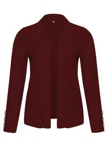Women's Fashion Casual Solid Color Long Sleeve Button Up Jacket - Burgundy - View 2