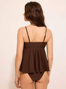 Costasola Set de 2 piezas de traje de baño de mujer tipo tankini elegante de resort color marrón con cuentas metálicas y cobertor - Café integral - Ver 5
