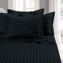 Elegant Comfort, Softest, Coziest 6-Piece Sheet Sets! 1500 Hotel Quality Luxurious Wrinkle Resistant Damask Stripe Bed Sheet Set, Black - Bedding 2025 - 巧克力棕 - 查看 5