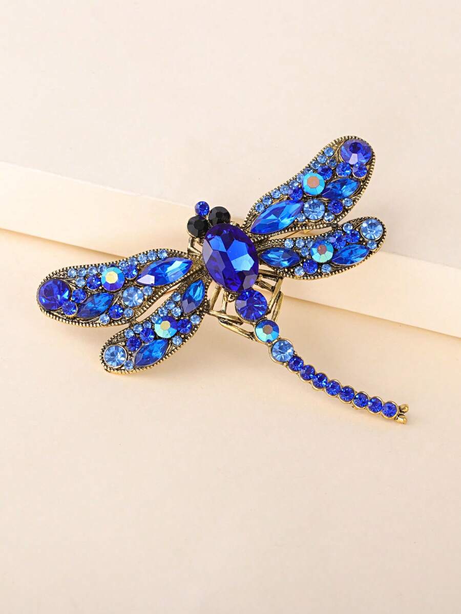 juran 1pc Fashion Elegant Blue Rhinestone Dragonfly Brooch Pin, Gift For Women Party & Holiday - Royal Blue - View 1