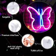 1 件霓虹蝴蝶装饰灯带，墙壁艺术，USB/电池供电，尺寸 8.86x7.48 英寸（约 22.5x19 厘米），适用于卧室、客厅、情人节派对、圣诞派对、婚礼、家居、酒吧 - 彩色 - 查看 8