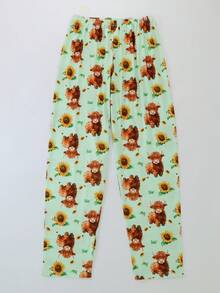 3pcs Women's Sleepwear Set, Short Sleeve Top, Shorts & Long Pants, Crew Neck, Breathable & Comfortable, Loose Fit, Bold Graphic Print, Suitable For All Seasons - Mint Green - View 9