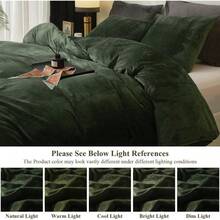 DIvellow Velvet Duvet Cover Queen Set Sage Green Comforter Cover 3Pcs Ultra Soft Cover Breathable Solid Luxury Flannel Velour Duvet Cover Zipper Closure Corner Tie - 墨綠色 - 查看 8