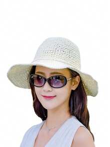 1 pieza Sombrero de paja liso hecho a mano, gorra casual ajustable con protección UV para exteriores apta para primavera, otoño, viajes, vacaciones en la playa, estilo juvenil Y2K