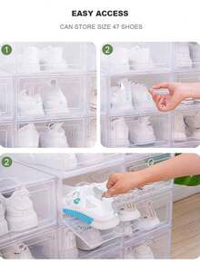 6/12pcs Waterproof Transparent Plastic Shoe Boxes - Multifunctional Stackable Rectangular Sports Shoes Storage Display Boxes, Suitable For Wardrobe, With Magnetic Transparent Foldable Shoe Boxes, Dustproof Shoe Boxes, Unisex