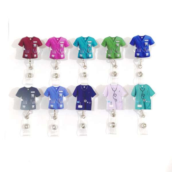 10pcs/1set 2D Acrylic Nurse Uniform Transparent Stretchy Badge Holders, Nurse & Dentist ID Card Pouches, Student Card Holders, Men Women Keychain Car Accessories Bag Charm