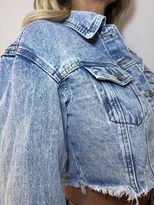 Manon Tanti 做旧水洗短款牛仔夹克 - 淺色水洗藍 - 查看 4