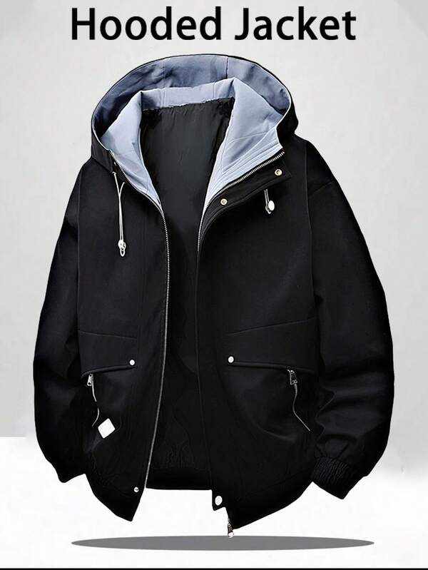 Herren Große Größen leichte Kapuzenjacke, lässige Outdoor Windjacke mit Reißverschlusstaschen, Partnerlook