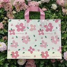 5Pcs High-End Gift Bags, Pink Plastic Tote Bags With Floral Design, Versatile Shopping And Party Favor Bags For Weddings, Birthdays, And More - Durable Plastic Craft Bags For Small Businesses And Events, Perfect For Christmas Gifts, Christmas Decorations And Halloween Decorations