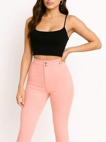 Pantalón Skinny de Tiro Alto en Colores Variados con Corte Entallado y Estilo Minimalista – Ideal para un Look Chic y Elegante - Rosa - Ver 1