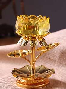 1pc, Elegant Crystal Lotus Candle Holder, Tabletop Religious Candlestick Decor, Alloy Butter Lotus Candlestick Ideal For Christmas, Easter, Thanksgiving, And More, Elegant Candle Holder, Candle Decor