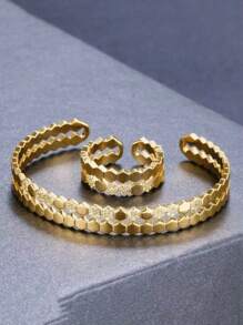 Bracelet & Ring Set, Fashion Honeycomb Women Ring & Bracelet Set, Suitable For Daily Wear And Festival Gift