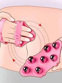1pc Pink 7-Ball Massager, Glove-Style Massager, Palm Shape Hand Massager, 7 Pcs 360° Rolling Balls, Metal Massage Beads, Pink Color