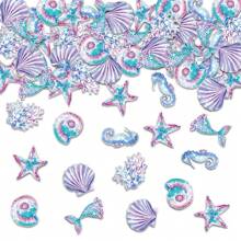 100pcs Mermaid Birthday Decorations Confetti, Seabed Theme Birthday Party Table Confetti, Dreamy Blue & Purple Seashells & Coral Design, Ins Style
