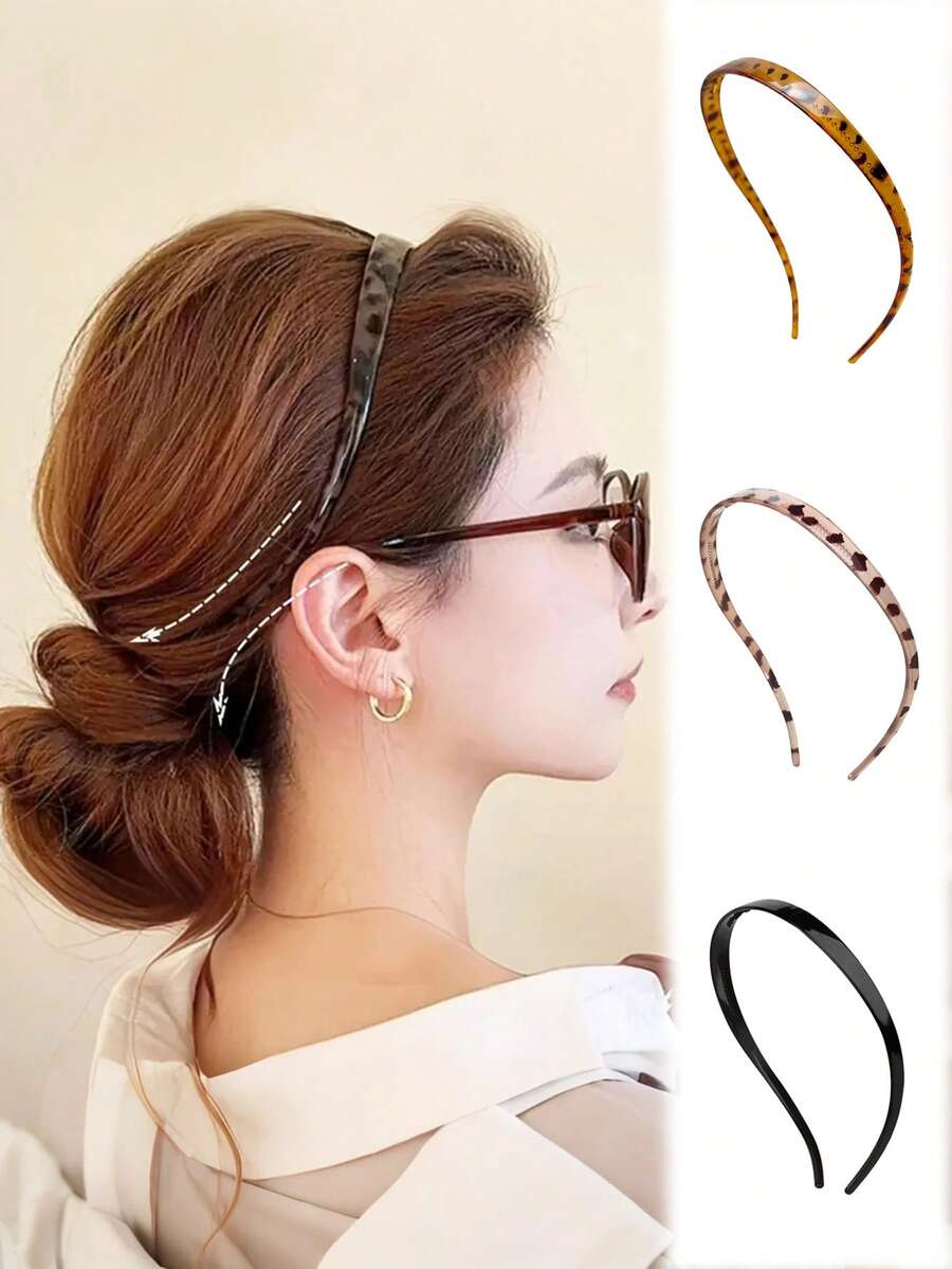 1/2/3pcs Tortoiseshell Patterned Elastic Hair Bands, Non-Slip High Elasticity Hair Hoops Suitable For Glasses Wearers, Glossy No-Pressure Hair Accessories For Travel, Makeup, Daily Use, Essential Fashion Hair Accessory For Women, Animal Print Hair Bands - Multicolor - View 1