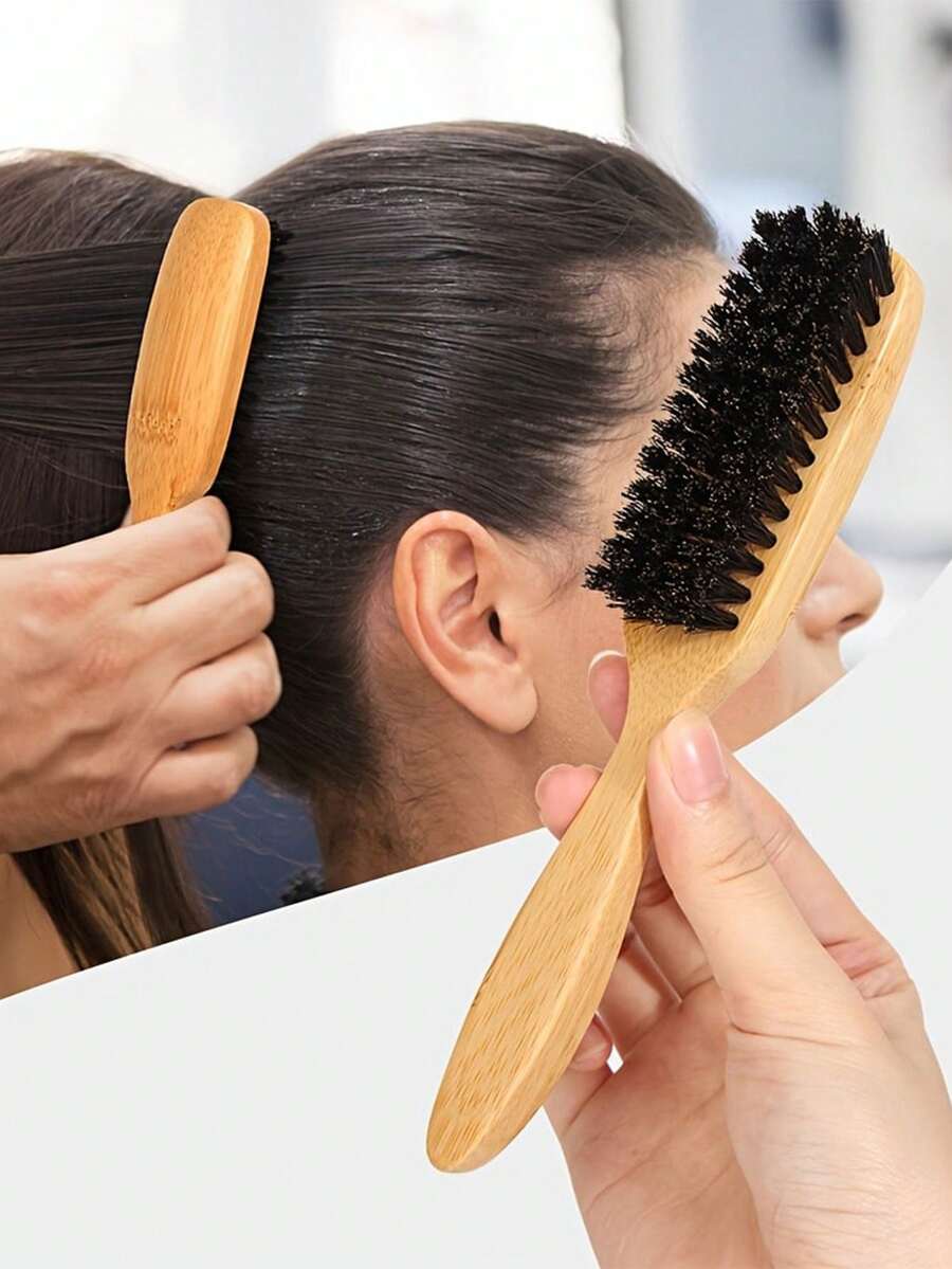 竹木柄野猪鬃毛发刷 – 防静电、顺滑、造型梳，打造顺滑丰盈秀发 – 男女皆宜，头皮按摩刷 | 天然木质设计 | 竹柄，返校季、旅行度假必备品、女士发饰、光滑后梳、理发配件、吹风机
